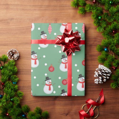 snowman and christmas ornaments wrapping paper