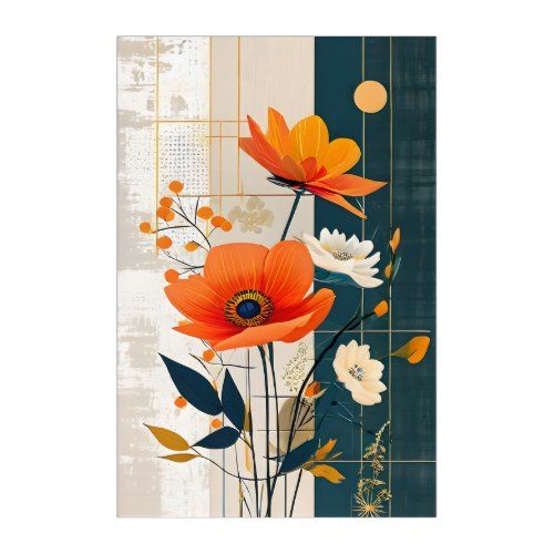 orange and black abstract floral