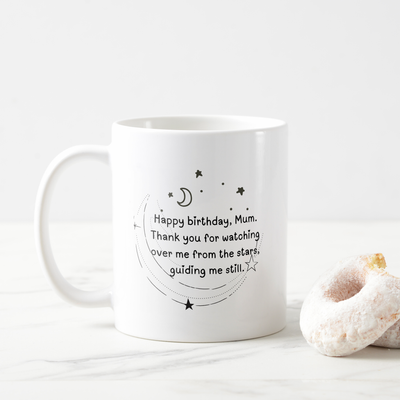 Zazzle Best Birthday Wishes for Mom in Heaven Coffee Mug (With Donut).png