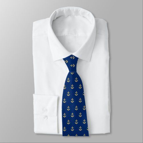 gold anchors on dark blue necktie
