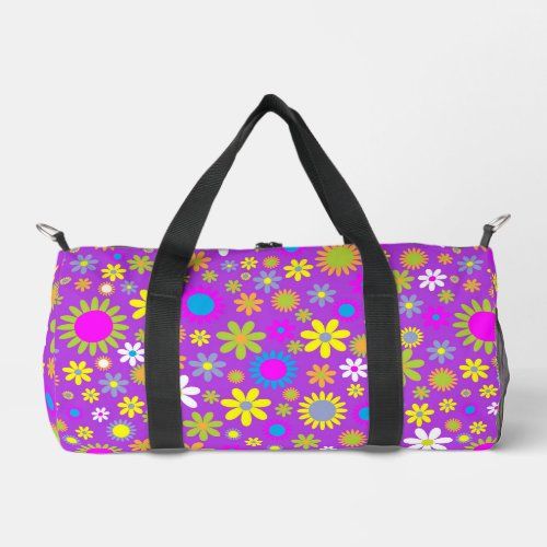retro 1960s flower pattern duffel bag