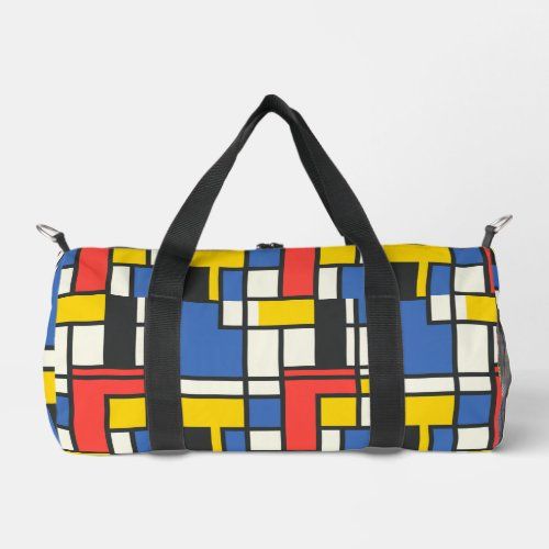 colorful geometric mondrian style print duffel bag
