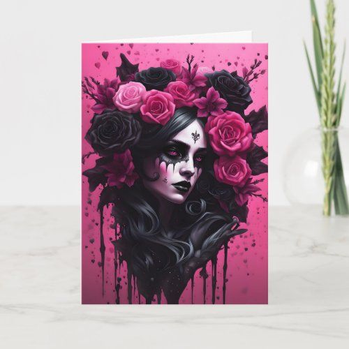 goth woman pink and black