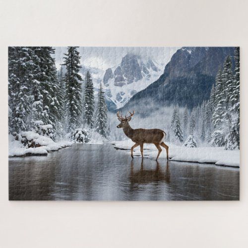 A Deer at a River in Winter Jigsaw