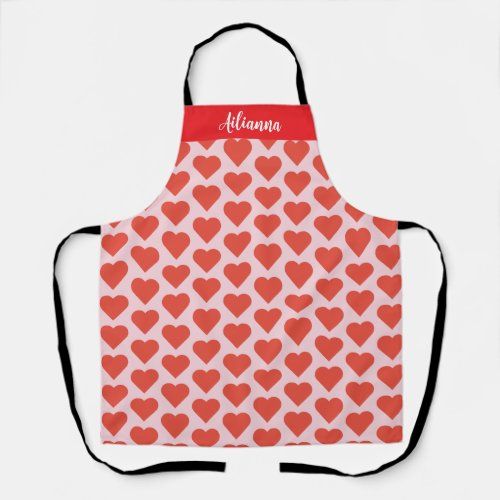 Red Hearts on a Pink Background apron