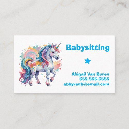 Cute Painted Unicorn Babysitting business card