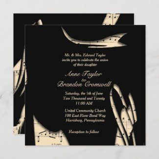 Abstract Black and Peach Music Wedding Invitation by fancyhouse