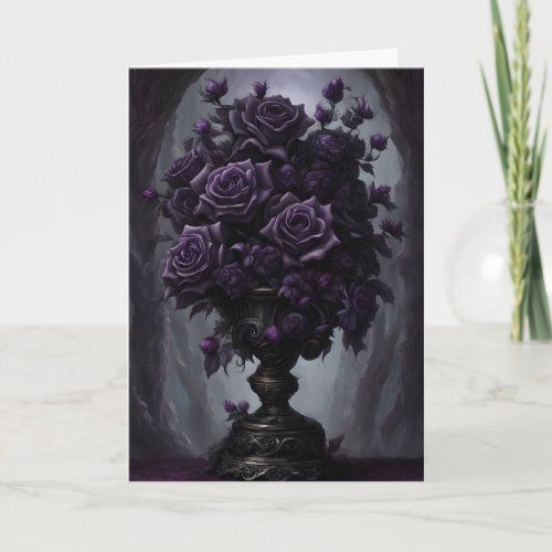 Gothic Black and Purple Rose Bouquet birthday card