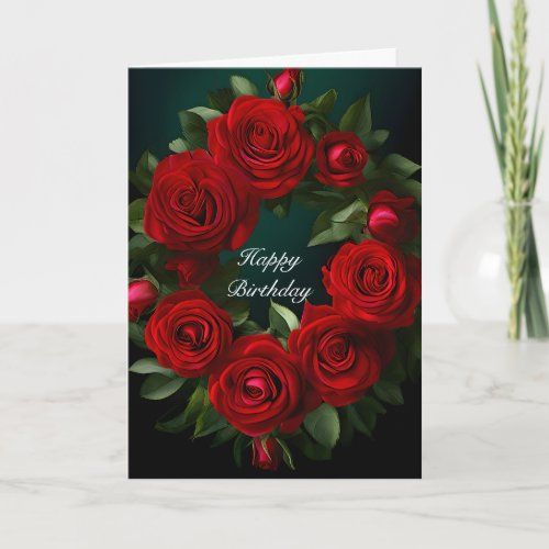Red Rose Wreath birthday card