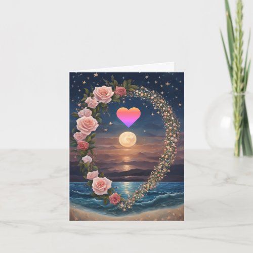 Rainbow Heart Full Moon and Rose Wreath valentine