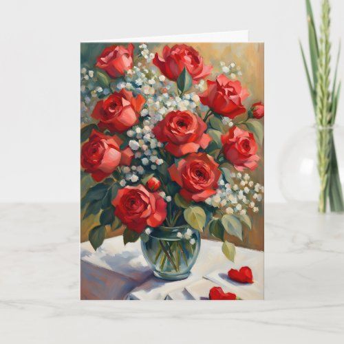 Red Rose and White Baby's Breath valentine