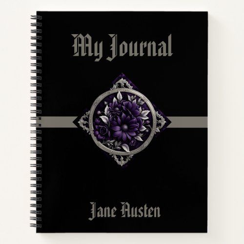 Purple Flowers in Gothic Frame with Ribbon notebook