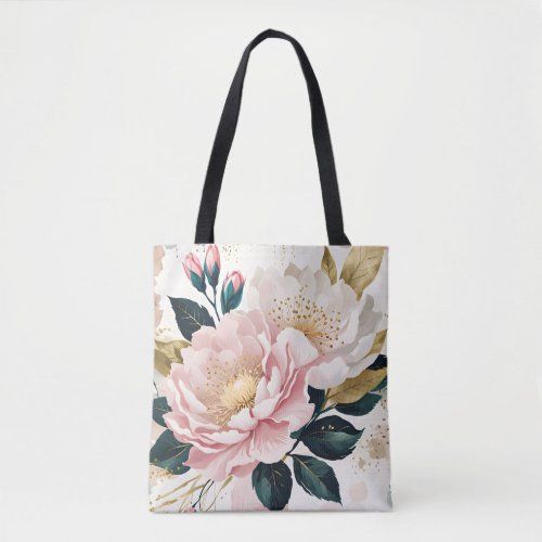 Modern Pink and White Flowers tote bag