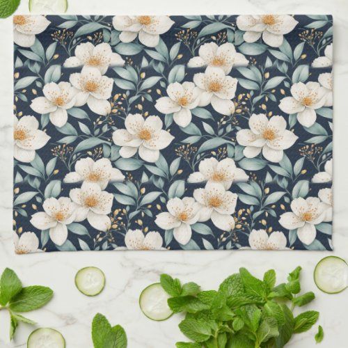 White Blossoms kitchen towel