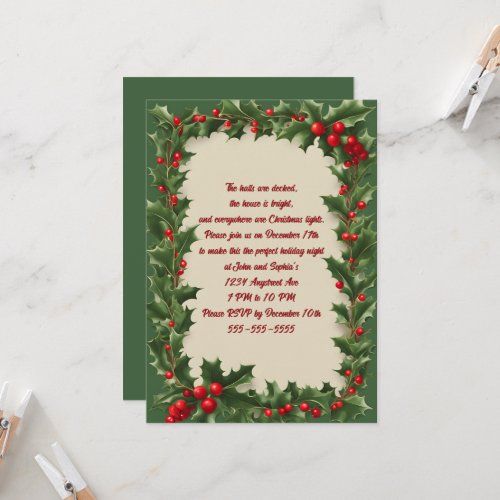 Holly on Green Christmas Party invitation