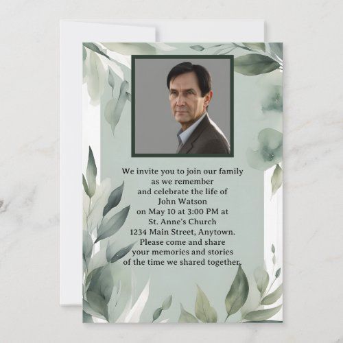 Sage Green and White Memorial Service announcement