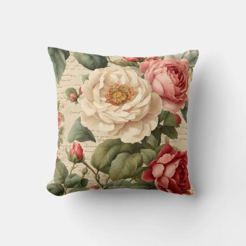 Vintage Rose Junk Journal throw pillow
