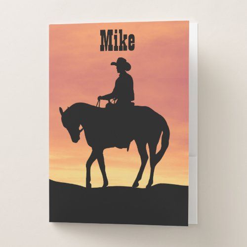 Cowboy Silhouette at Sunset pocket folder