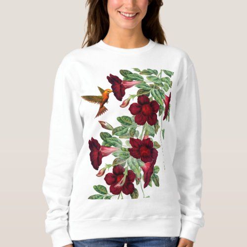 Hummingbird on Red Mandevillea Vine sweatshirt