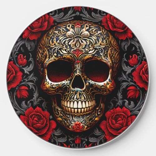 Dia de los Muertos Skull with Red Roses