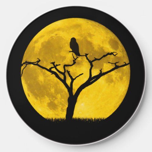 Owl in a Tree Silhouette with Full Moon