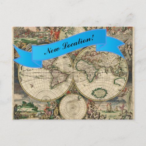 New Location World Map change of address postcard