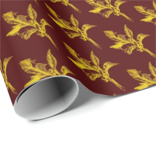 Gold Holly Leaves and Berries Wrapping paper