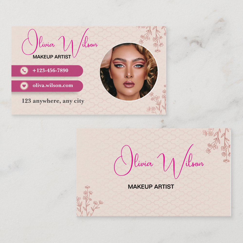 Zazzle Makeup Artist Minimalist Elegant With Photo Business Card (Front_Back).png