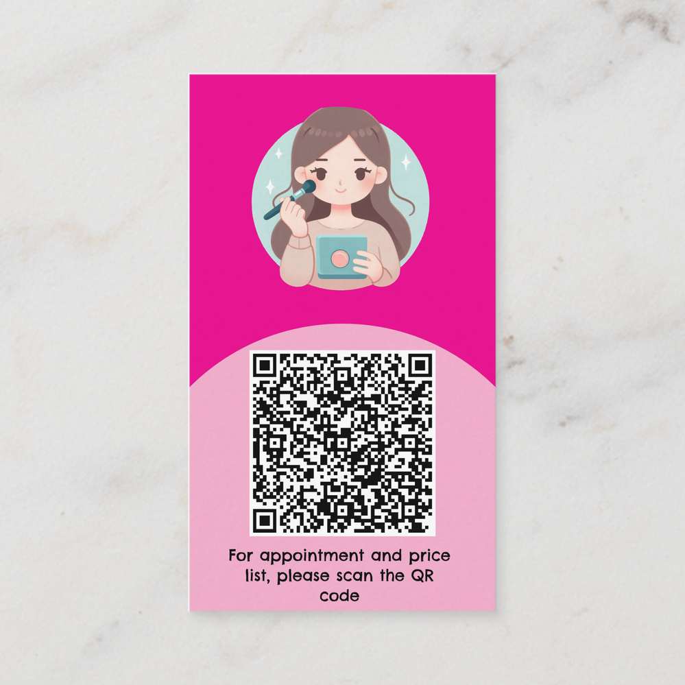 Zazzle Modern arch makeup pink photo qr code logo business card (Back).png
