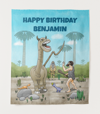 Zazzle Dinosaurs meet the Stone Age Tapestry (Front).png