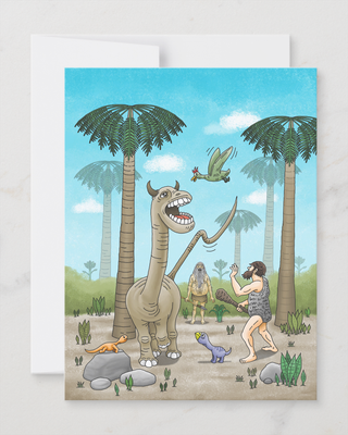 Zazzle Dinosaurs meet the Stone Age Postcard (Front).png