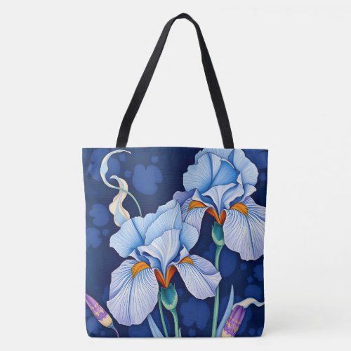 art nouveau blue iris tote bag