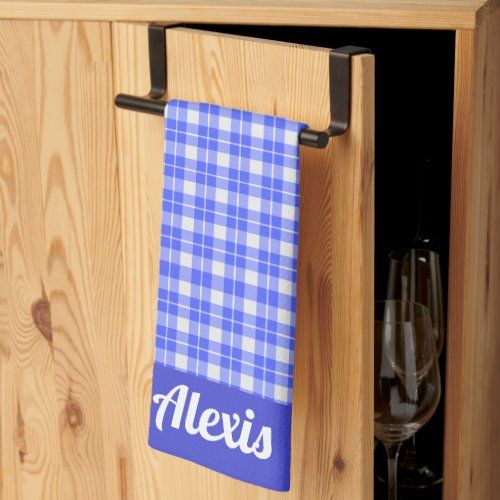 blue and white plaid kitchen towel