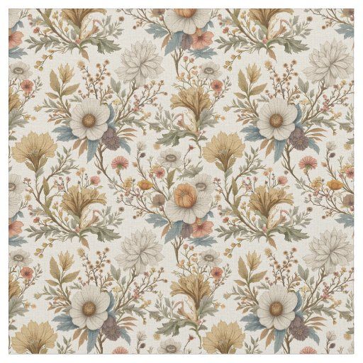 boho floral on beige fabric