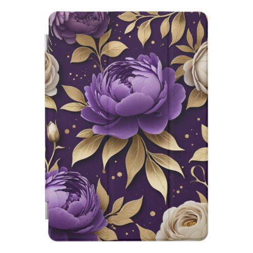 purple flowers gold leaves ipad cover