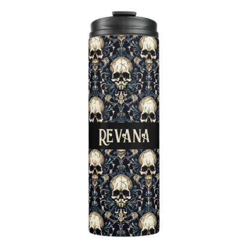 goth skulls with blue floral