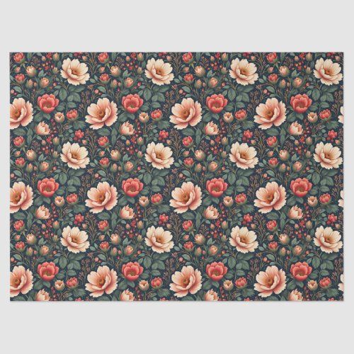 cream and coral beautiful floral tissue paper