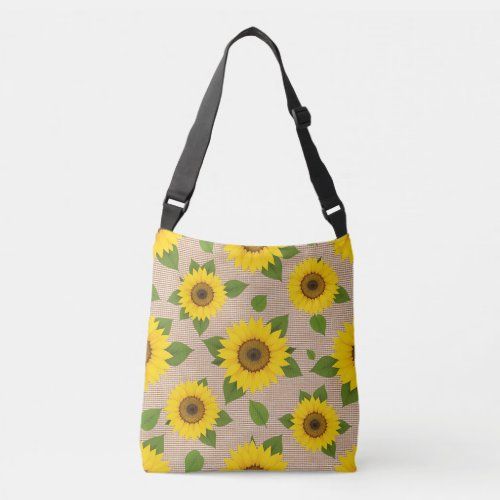 Sunflowers on Burlap crossbody bag