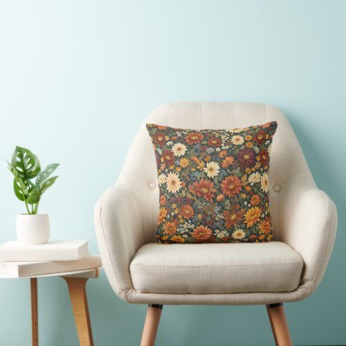 autumn floral fantasy throw pillow