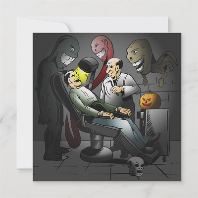 Zazzle A Halloween night at the dentist Card (Front).png
