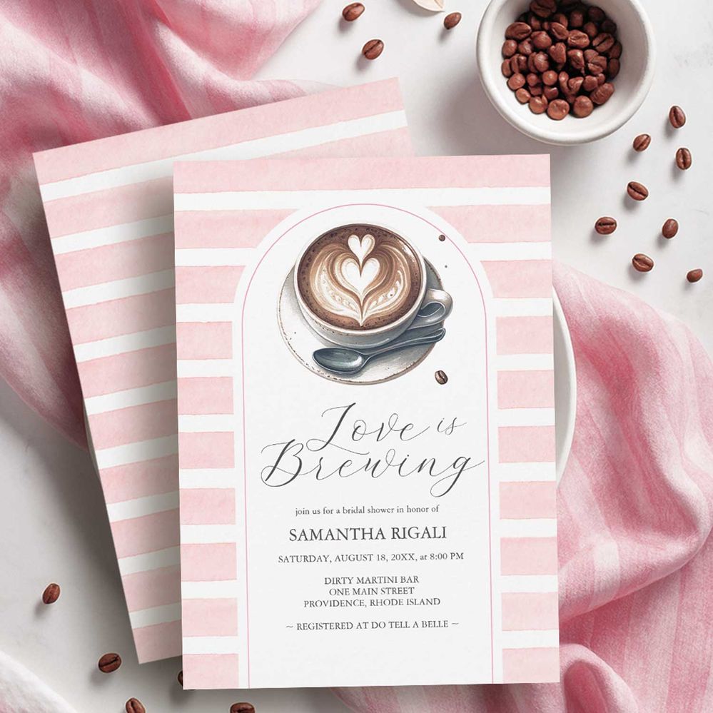 pink love is brewing bridal shower invitations