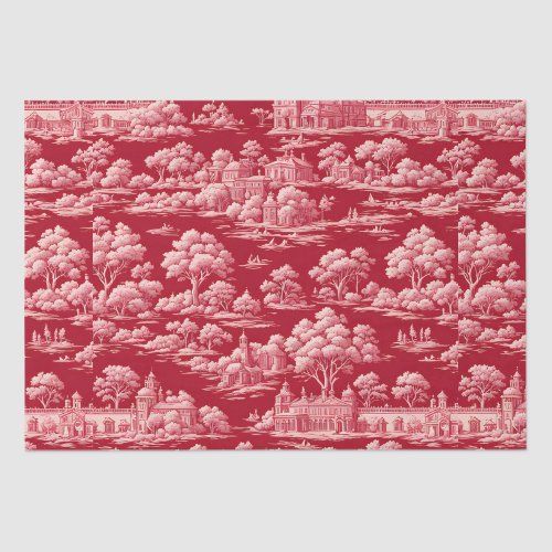 Red Toile de Jouy tissue paper