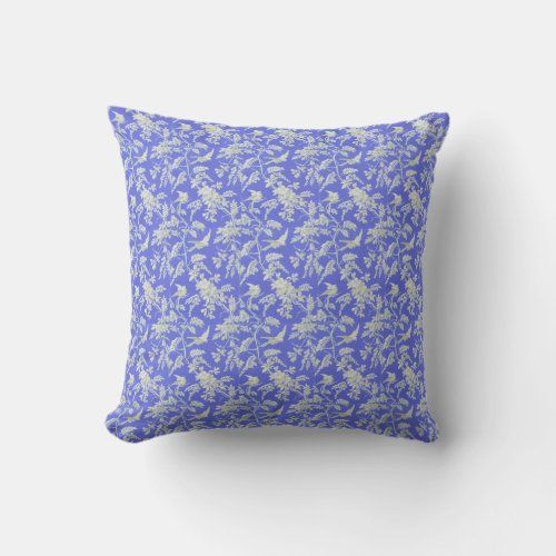 Vintage White Birds and Flowers throw pillow