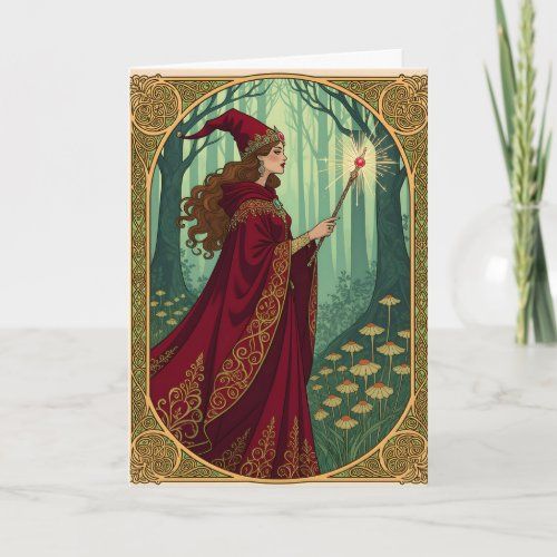 Art Nouveau Red Witch card