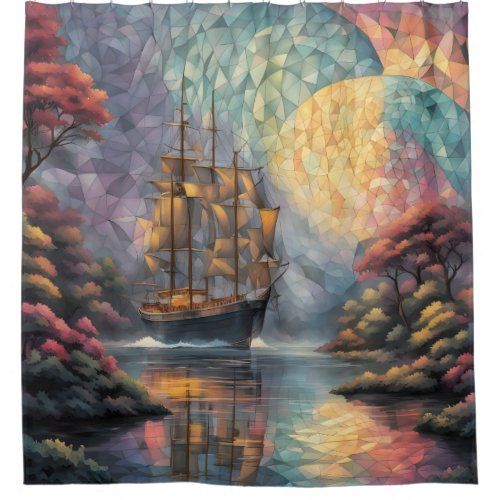Polygonal Sailing Ship shower curtain