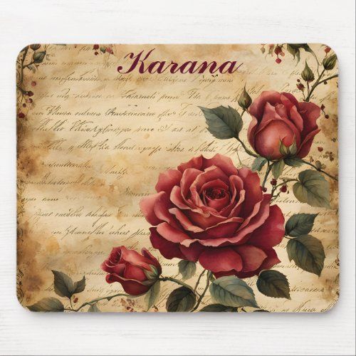 Red Rose on Old Parchment mouse pad