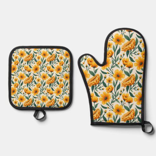 Sunflowers and Buttercups oven mitt & potholder set