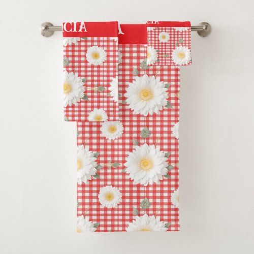 country red gingham with white daisies towel set