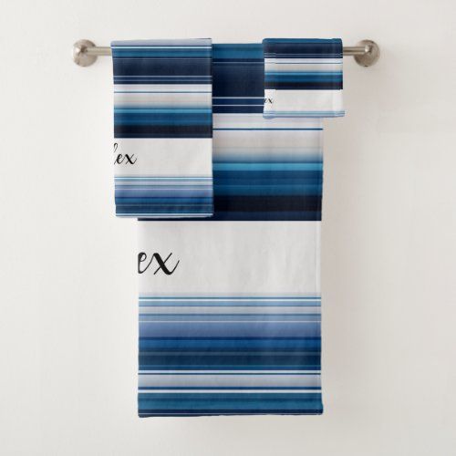 horizontal stripes in blue gray black towel set