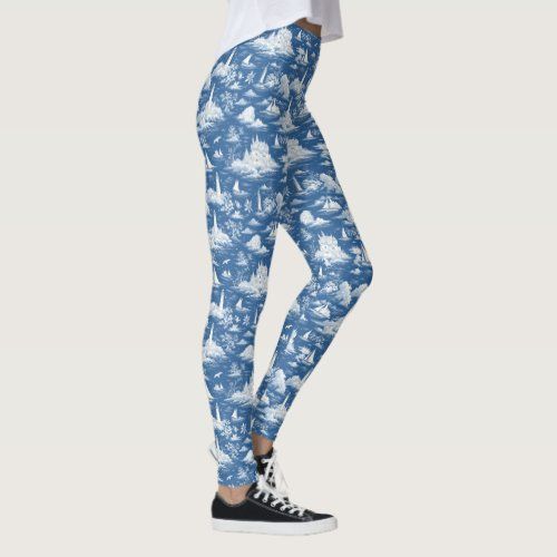 Blue Nautical Toile de Jouy leggings